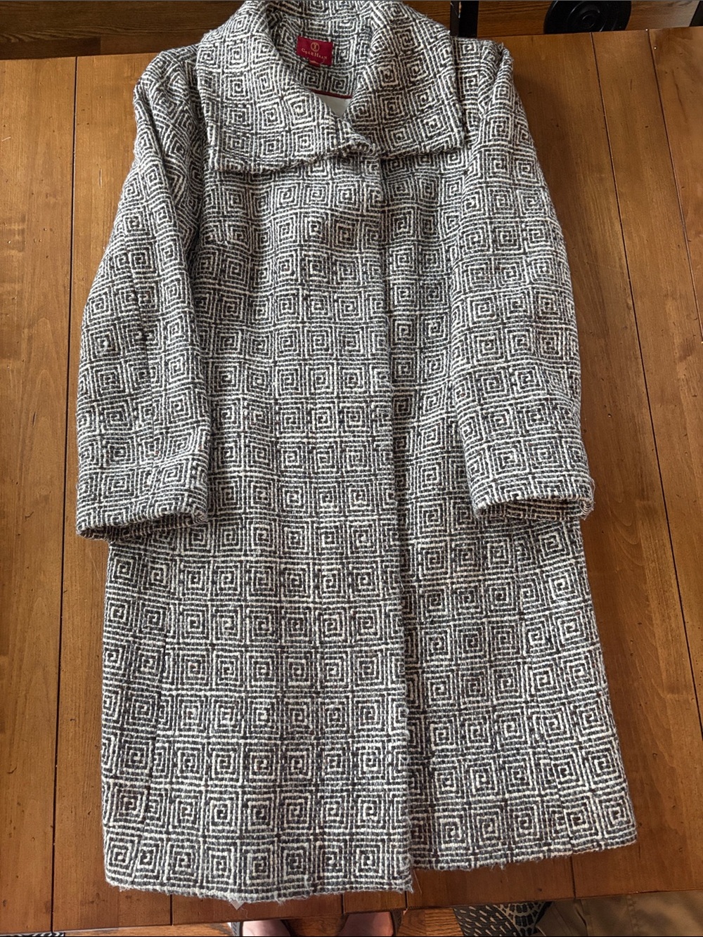 Cole Haan Black & White Geometric Maxi Coat Dress